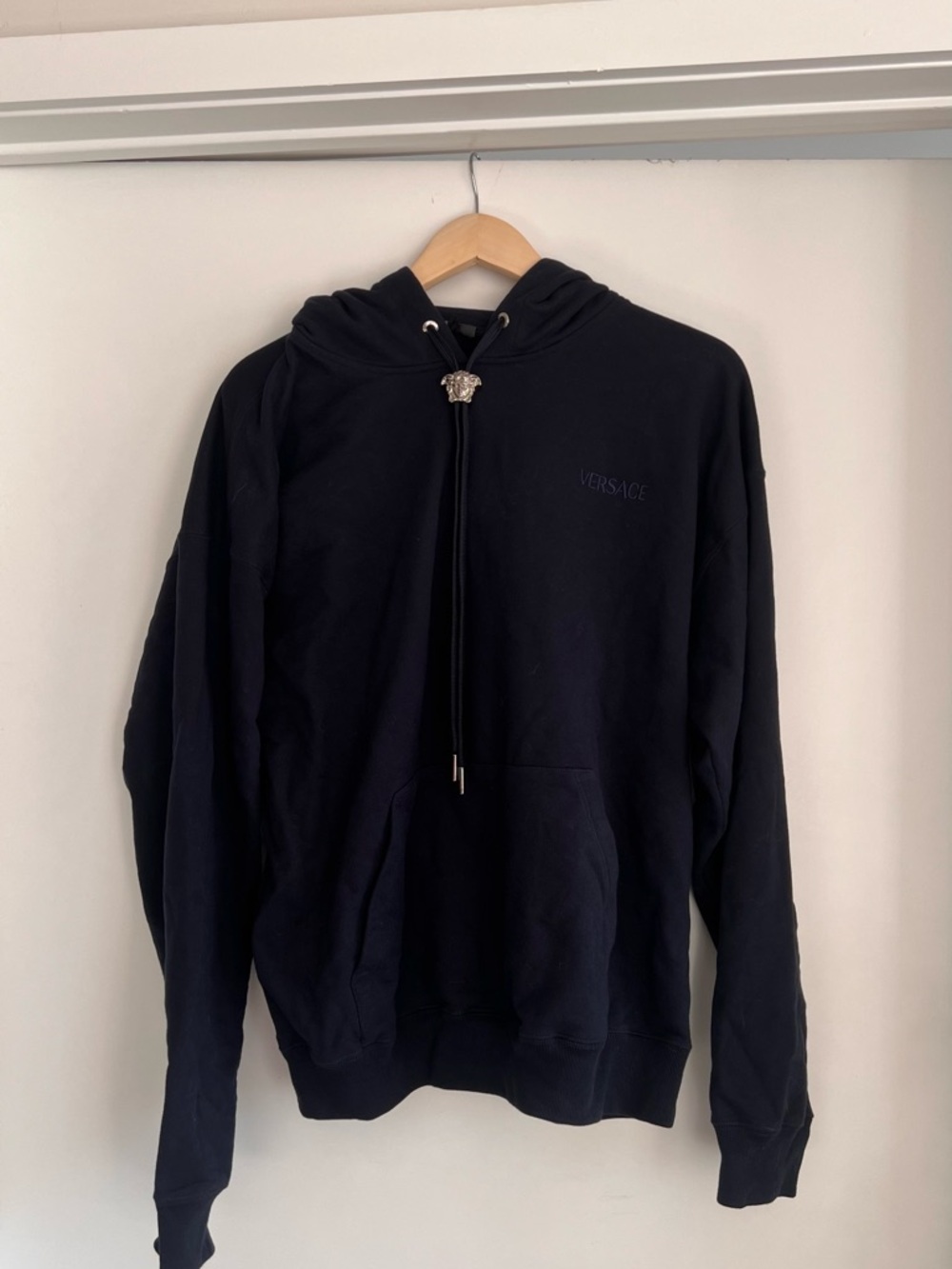 Versace Medusa Hoodie Black Embroidered Logo Pullover Men’s Size L
